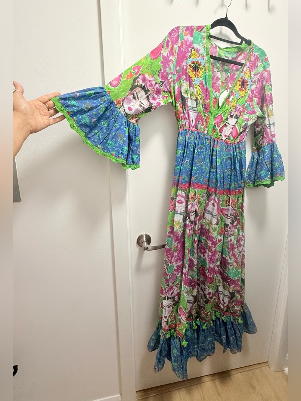 NWT Antica Sartoria Giacomo Cinque Frida Kahlo Beaded Cotton Maxi Dress
